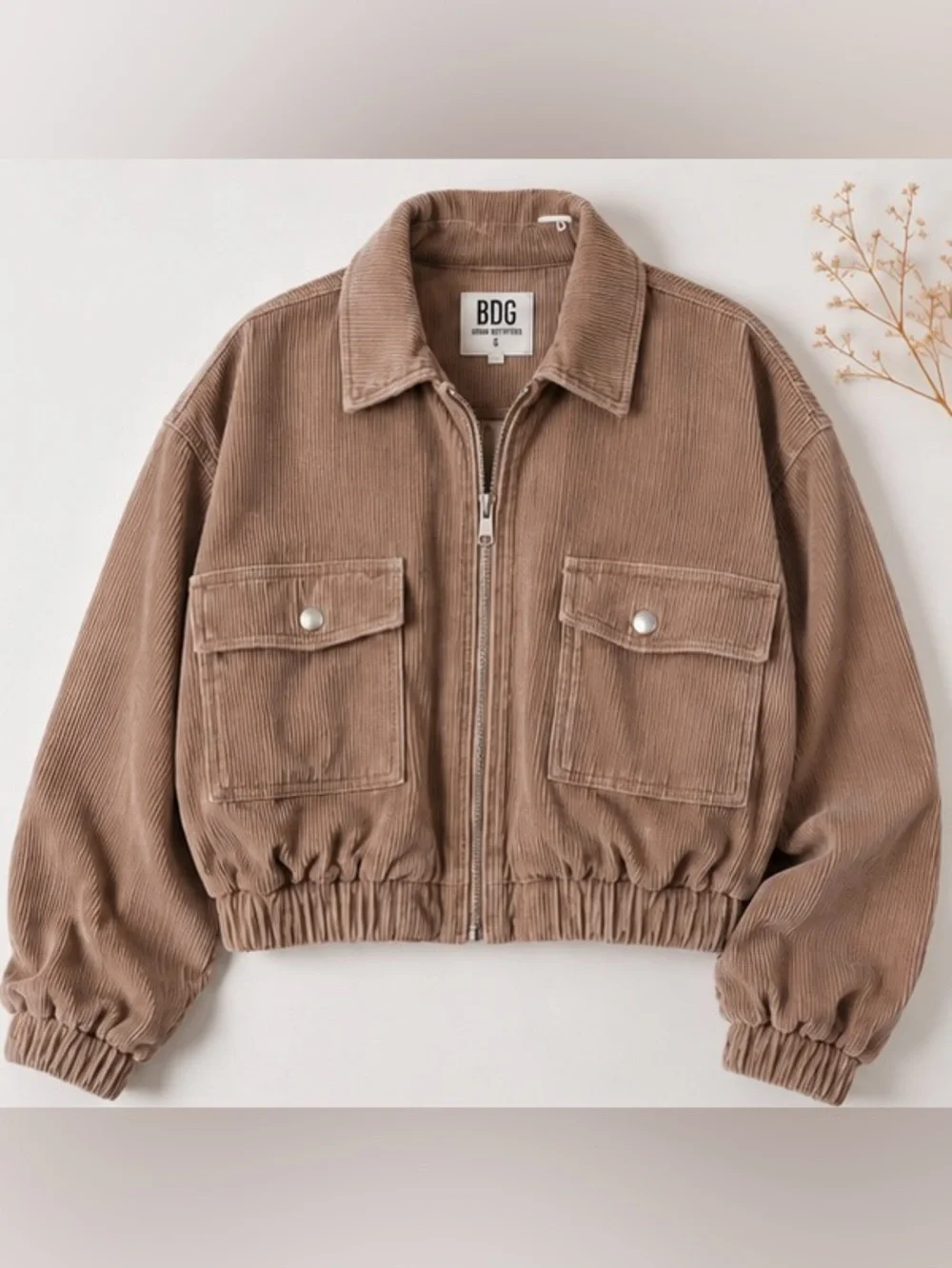 ✨BDG Urban Outfitters Cropped Corduroy Bomber Jacket • Taupe Beige✨ - Picture 2 of 5